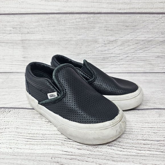 Vans Toddler Black Leather Slip On Size 5.5 - Picture 3 of 10
